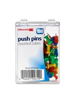 OIC 92610 Plastic Precision Push Pins, Assorted colors, Box of 100